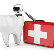 Tooth and first aid kit representing emergency dentist in Los Angeles, CA