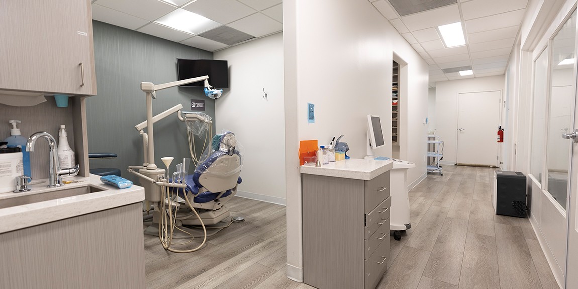 Hallway looking into dental treatment rooms