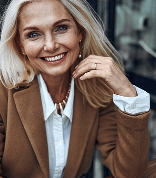 Woman smiling with veneers in Rancho Park