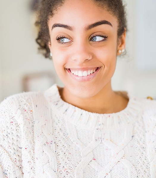 a woman in Los Angeles smiling with bright teeth