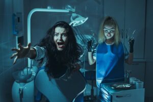 Woman who's scared at her dental appointment